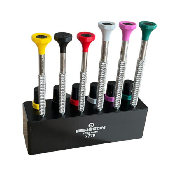 Bergeon 7778 stand with 6 screwdrivers with spare blades