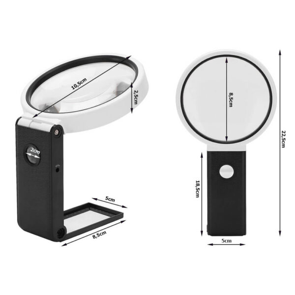 Folding jewellers magnifying glass for pocket watches 10x and 25x with LED and UV - Image 5