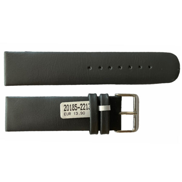 Leather waterproof dark grey smooth strap for watches 22mm