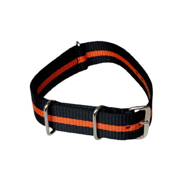 Nylon watch NATO strap black with orange band, 18mm