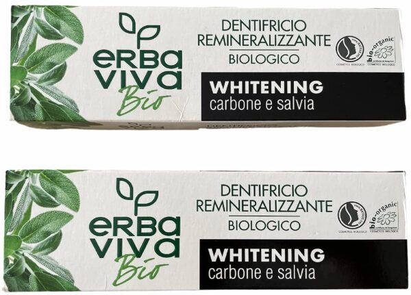 Pack of 2 Erba Viva BIO Organic Toothpaste with Charcoal and sage 75 ml + 75 ml