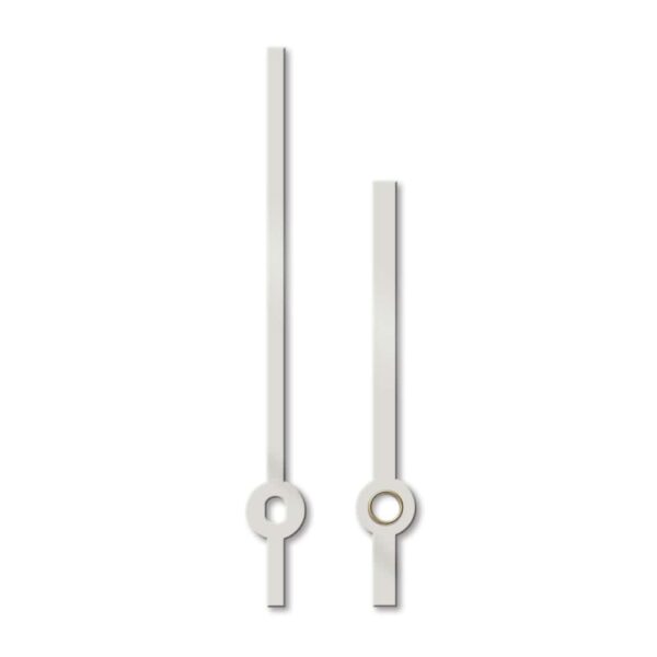 Pair of clock hands, baton-style, length 100 mm, aluminum, white