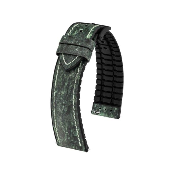 Hirsch Stone L green leather watch strap, 19 mm, 0925044040-5-19