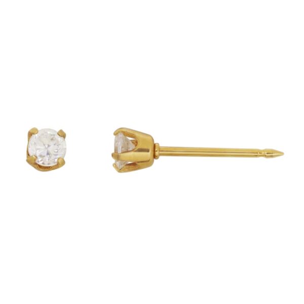 Inverness 14k yellow solid gold, 3mm piercing earrings with white stones 243E - Image 3