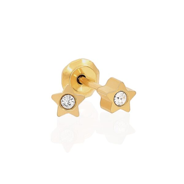 Inverness 24k gold plated 2mm, stars with stones piercing earrings 24C