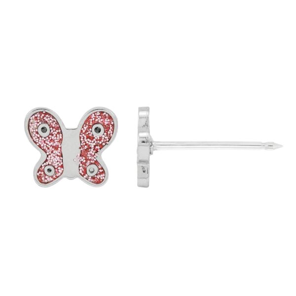 Inverness medical stainless steel 6mm, Butterfly Pink Enamel with crystal piercing earrings 008C - Image 2