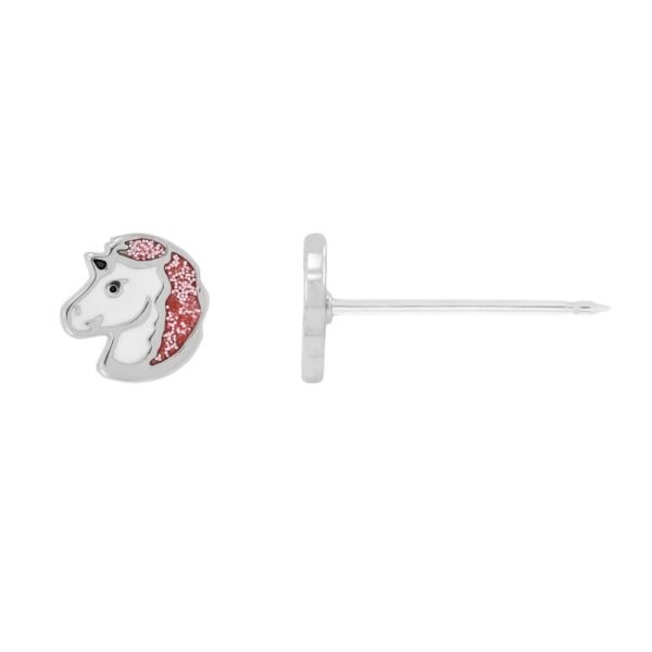 Inverness medical stainless steel 6mm Unicorn White/Pink Glitter piercing earrings 010C - Image 2