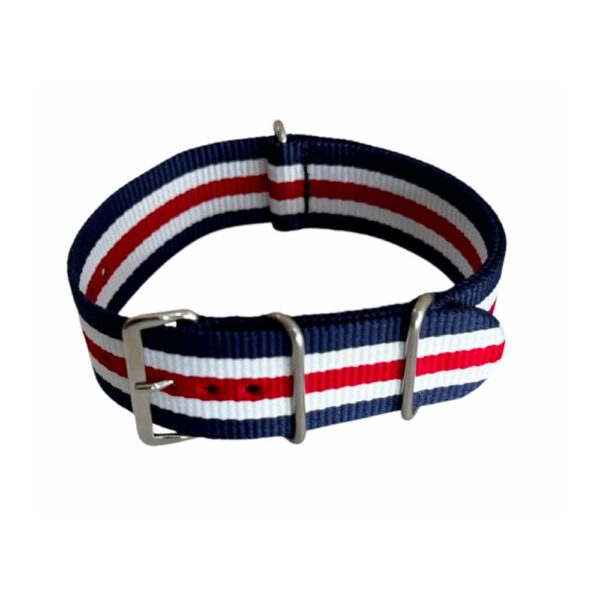 Nylon watch NATO strap blue, red and white, 22mm