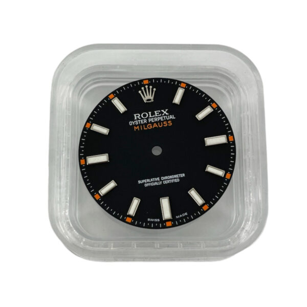 Rolex Milgauss 116400 black dial with orange index and green lume