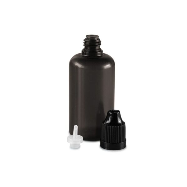 Set of 9 bottles, 5 - 50 ml, black with caps, dosing aids and funnel - Image 4